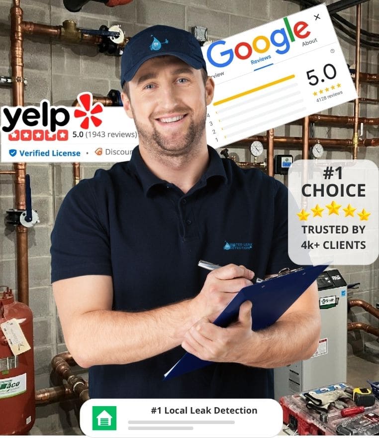 Water leak detection technician working inside a home in San Diego